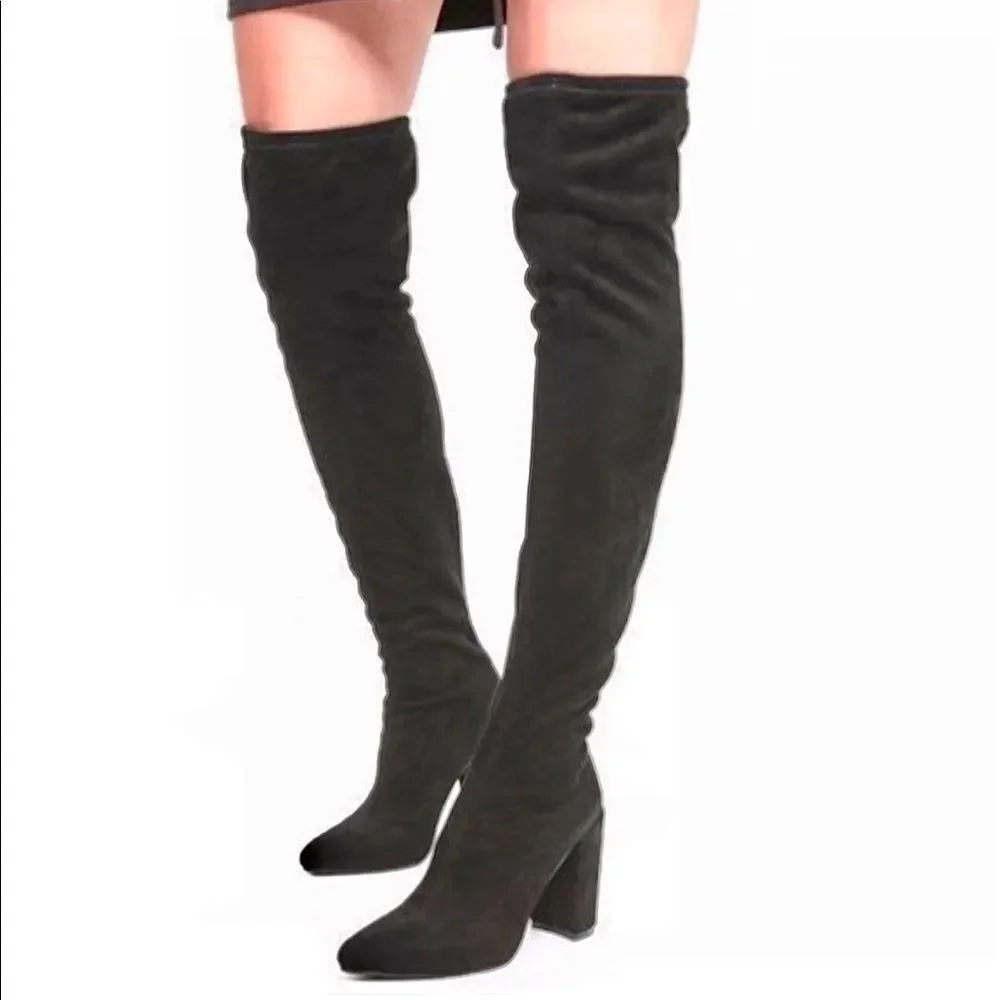 Steve Madden Larah Over The Knee Boots Black Heeled Sock Boot Size 8